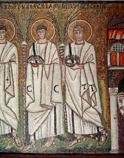 殉教者の行列（6世紀、モザイク画の詳細 作： Byzantine School