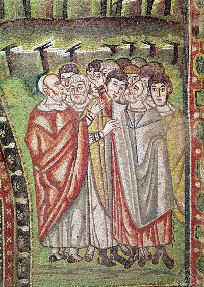 ヘブライ人、アブラハムのもてなしとイサクの犠牲の詳細、6世紀（モザイク） 作： Byzantine School
