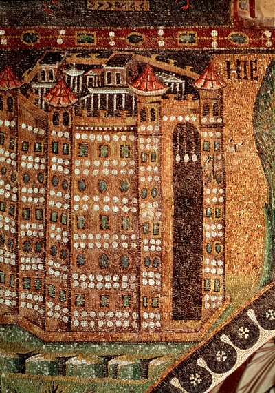 エルサレムの眺め（モザイク画の細部、6世紀） 作： Byzantine School