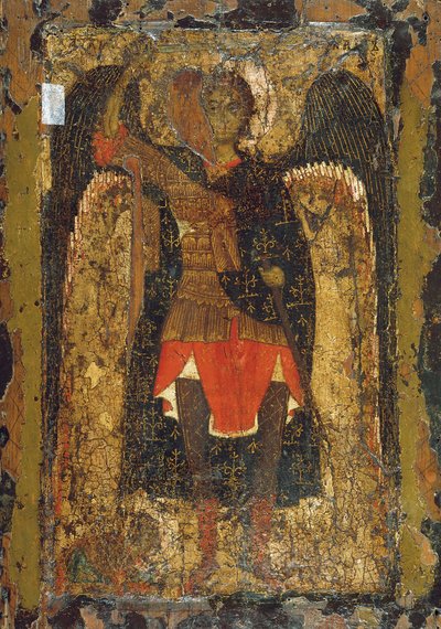 大天使ミカエルのヌンの子ヨシュアへの出現（13世紀初頭）。 作： Byzantine icon.