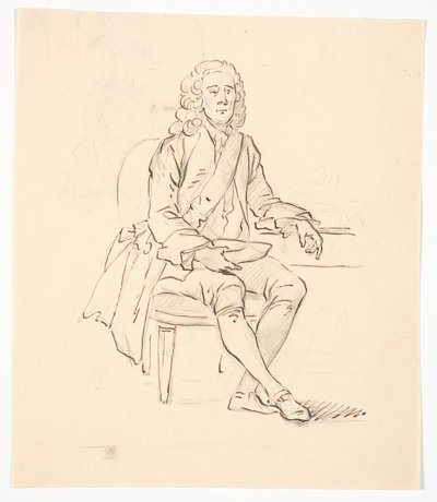 ウィッグとリボンを付けた着席の紳士 作： C.A. Lorentzen
