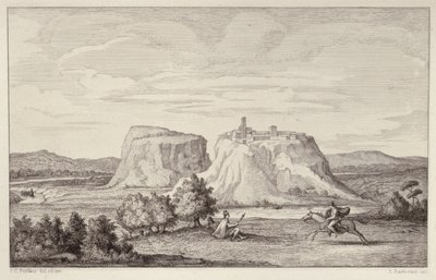 1849年にB.Barlocciniによって彫刻された初期ローマの架空の景色 作： C.C Perkins