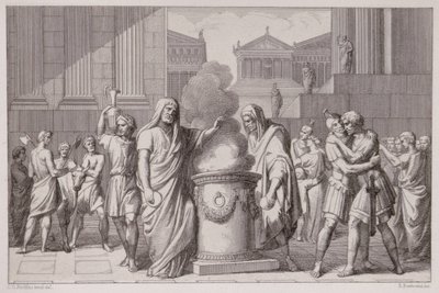 1849年にB.Barlocciniによって彫刻された、ガリア人の退却後のカミルスとマンリウスの出会い 作： C.C Perkins
