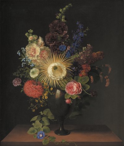 斑岩の花瓶のサボテングランディフローラと他の花 作： C.D. Fritzsch