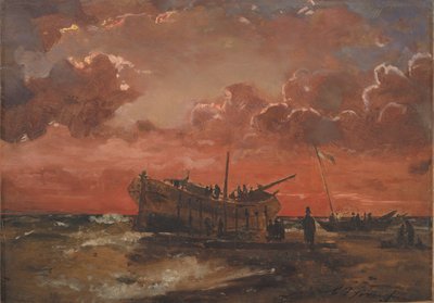 日没時のユトランドの西海岸の難破船 作： C.F. Sørensen