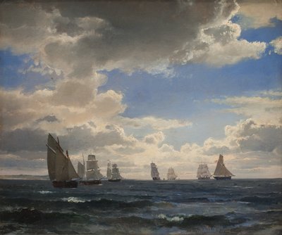 クロンボルグの南の音にある帆船 作： C.F. Sørensen