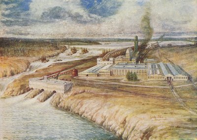 ニューファウンドランドの製紙工場」1924年 作： C.G Lowther