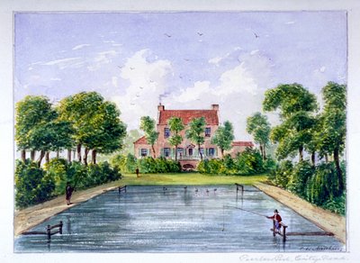 ピアレス プール、シティ ロード、フィンズベリー、ロンドン、c1800 で釣りをする人々。 作： CH Matthews
