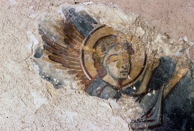 ビザンチン様式のアギオス・ゲオルギオス教会のフレスコ画「天使」（ギリシャ、クレタ島、アポドゥルー）（写真 作： J.B. and Brown J. Rowbotham
