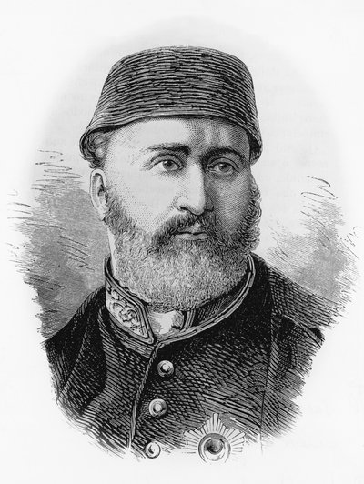 1861年からのオスマン帝国第32代スルタン、アブドゥルアジーズ（1830-1876）の肖像（エングレービング 作： J.B. and Brown J. Rowbotham