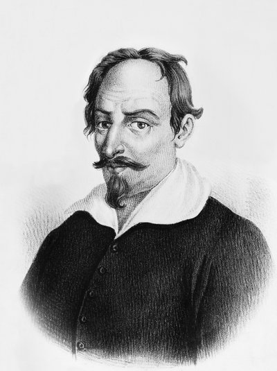 イタリアの詩人・作家、アレッサンドロ・タッソーニ（1565-1635）の肖像、エングレーヴィング 作： J.B. and Brown J. Rowbotham