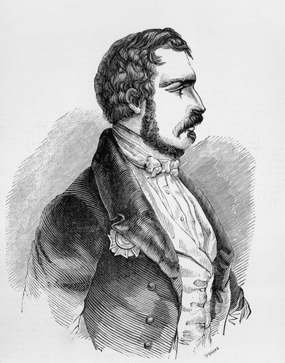 1848年から1852年までフランス第二共和国の大統領、1852年から1870年までフランス第二帝政の皇帝であったシャルル＝ルイ・ナポレオン・ボナパルト（ナポレオン3世）（1808-1873）の肖像、エングレーヴィング。 作： J.B. and Brown J. Rowbotham