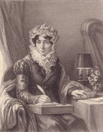 フランスの作家Stephanie-Felicite Ducrest de Saint Aubin, Madame de Genlis (1746-1830)の肖像、エングレーヴィング 作： J.B. and Brown J. Rowbotham