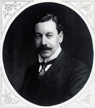 イギリスの政治家、ハーバート・サミュエル（1870-1963）の肖像（『イラストレイテッド・ウォー・ニュース』1月19日号より 作： J.B. and Brown J. Rowbotham