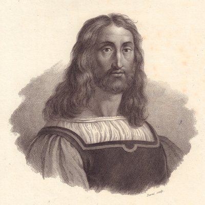 イタリアの彫刻家マルカントニオ・ライモンディ（1480-1534）の肖像、ラファエロ・サンツィオの絵画からバルニによる銅版画 作： J.B. and Brown J. Rowbotham