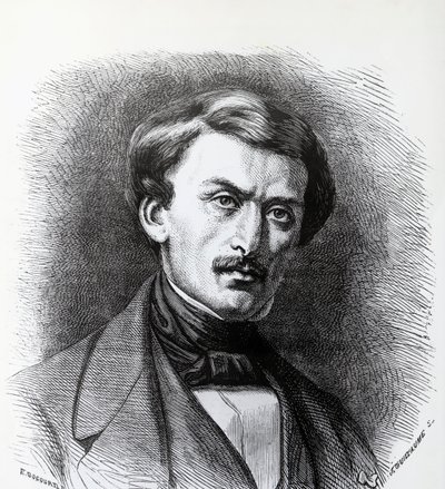 イタリア生まれのフランス人考古学者、ポール＝エミール・ボッタ（1802-1870）の肖像（エングレービング・フランス 作： J.B. and Brown J. Rowbotham