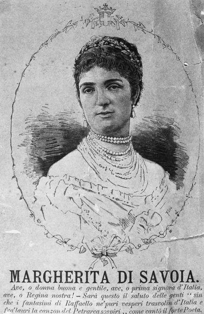 ウンベルト1世と結婚し、イタリア王国の王妃となったサヴォイ家のマルゲリータ王女（1851-1926）のポートレート。 作： J.B. and Brown J. Rowbotham