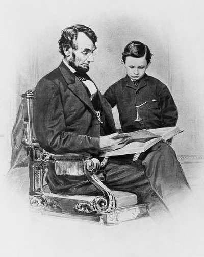 アメリカ合衆国大統領エイブラハム・リンカーン（1809-1865）と息子トーマス「タッド」（2月9日 作： J.B. and Brown J. Rowbotham