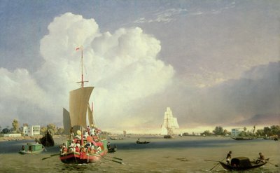 カルカッタ下のガーデンリーチのフーグリーリバーで、1852年 作： C.J. Martin