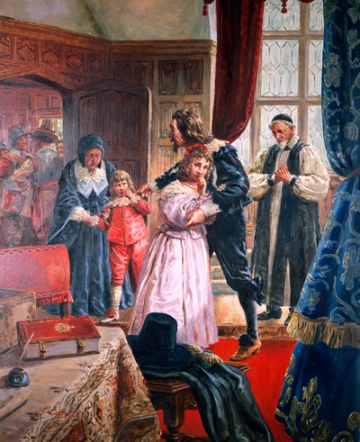 チャールズ1世 (1600-49) 子供たちに別れを告げる殉教者 (ガッシュ、紙) 作： C.L. Doughty