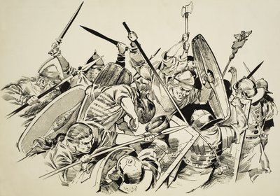 ガリア人対ローマ人（紙にグワッシュ） 作： C.L. Doughty
