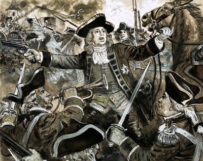 デッティンゲンの戦場でのジョージ2世（紙にグワッシュ） 作： C.L. Doughty