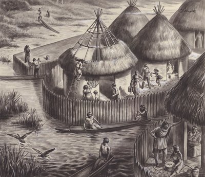 グラストンベリーの湖の住人たち（紙にグワッシュ） 作： CL ダウティ