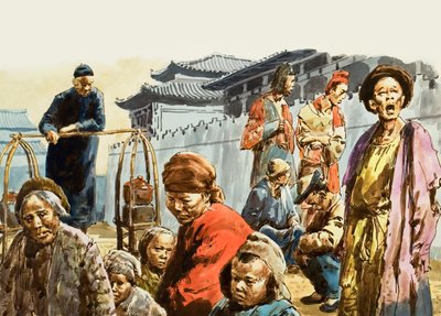 中国の大地には不幸がつきまとう（紙にグワッシュ） 作： CL ダウティ