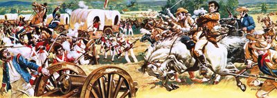 メキシコ軍に突撃する白馬のサム・ヒューストン 作： CL ダウティ