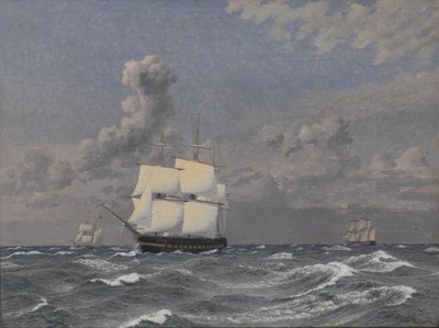 フリゲート艦とその他の船のクルージング 作： Christoffer Wilhelm Eckersberg