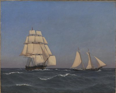 追跡中のフリゲート艦を追い抜く私掠船 作： Christoffer Wilhelm Eckersberg