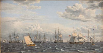 エルシノア近くの錨泊中のロシア艦隊 作： Christoffer Wilhelm Eckersberg