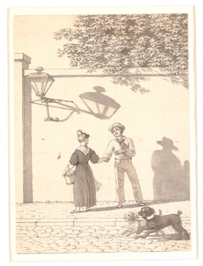 彼のガールフレンドの休暇を取るセーラー 作： Christoffer Wilhelm Eckersberg