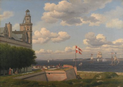 クロンボー城の城壁からスウェーデンの海岸を望む 作： Christoffer Wilhelm Eckersberg