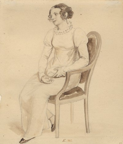 肘掛け椅子に座って窓に向かっている女性 作： Christoffer Wilhelm Eckersberg