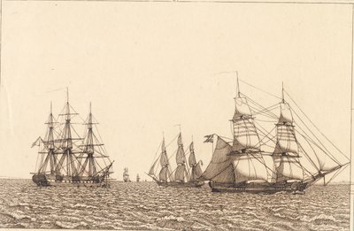 フリゲート艦が停泊しています。 「線遠近法」のイラスト、プレート IXb 作： Christoffer Wilhelm Eckersberg