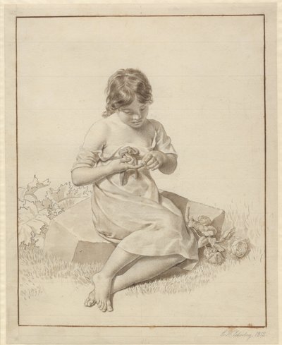 バラのトゲに指を突っ込んだ少女 作： Christoffer Wilhelm Eckersberg