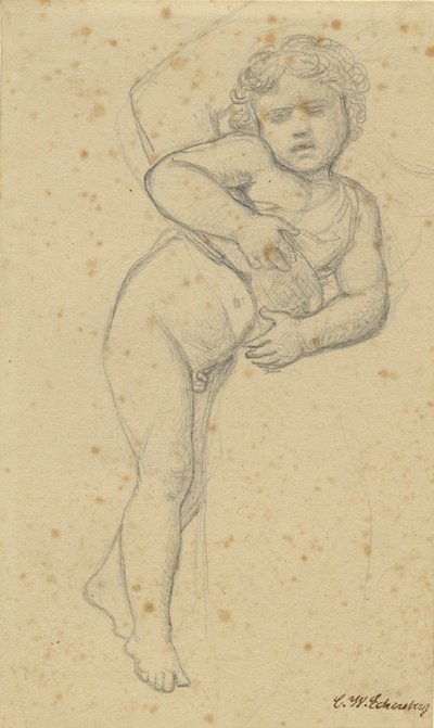 裸の少年が母親の膝にもたれかかっている。 作： Christoffer Wilhelm Eckersberg