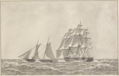 追跡中のフリゲート艦を追い越すスクーナー 作： Christoffer Wilhelm Eckersberg