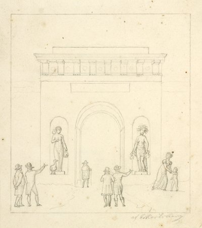 前景の凱旋門、プレースホルダーの人物 作： Christoffer Wilhelm Eckersberg