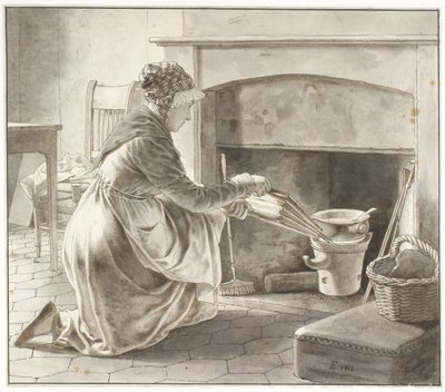 食べ物が用意されています。 エッカースバーグのパリのホステス (?) 作： Christoffer Wilhelm Eckersberg