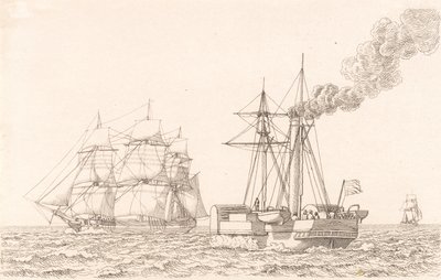 外輪船と帆船 作： Christoffer Wilhelm Eckersberg