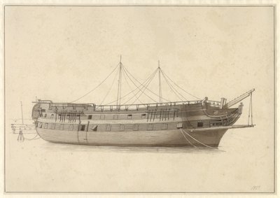 マストが設置される前の艦隊のリースの定期船Danmark。 作： Christoffer Wilhelm Eckersberg