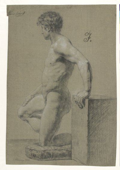 男性のひざまずくモデル図、横顔左 作： Christoffer Wilhelm Eckersberg