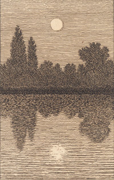 湖の上の月明かり。 「線遠近法」のイラスト、プレート IV 作： Christoffer Wilhelm Eckersberg