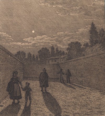 道路上の月明かり。 「線遠近法」のイラスト、プレート IV 作： Christoffer Wilhelm Eckersberg