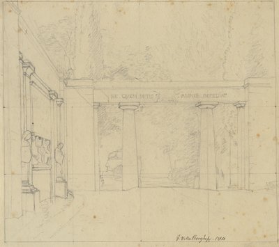 ポルタ エギツィアーナ、ローマのボルゲーゼ公園の庭園の一部。 作： Christoffer Wilhelm Eckersberg