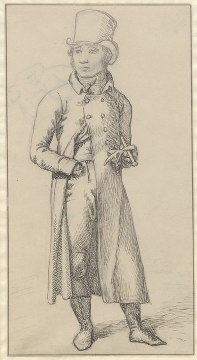 左腕の下に杖を持って立っている男性の肖像画 作： Christoffer Wilhelm Eckersberg