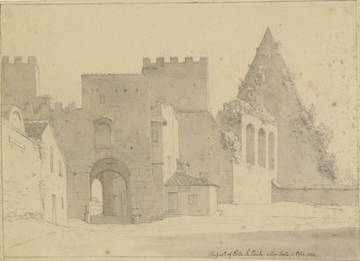 ローマ市側から見たポルタ サン パオロとピラミデ ディ カイオ チェスティオの展望。 作： Christoffer Wilhelm Eckersberg