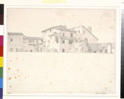 壁越しに見えるローマの家々。 作： Christoffer Wilhelm Eckersberg